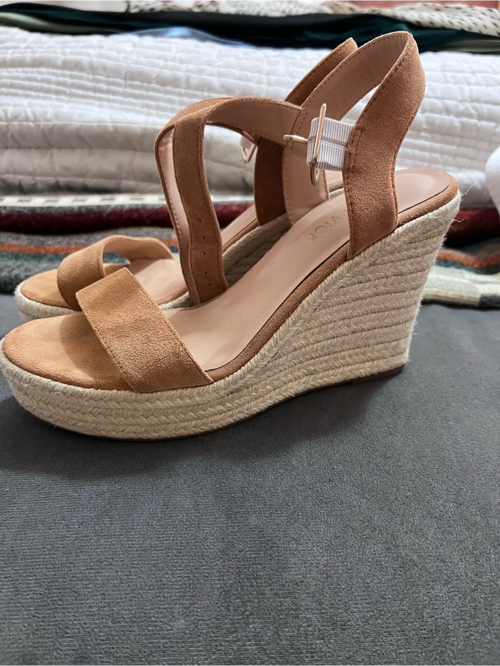 Womenβs Tan Espadrille Wedge Sandals - Suede Platform